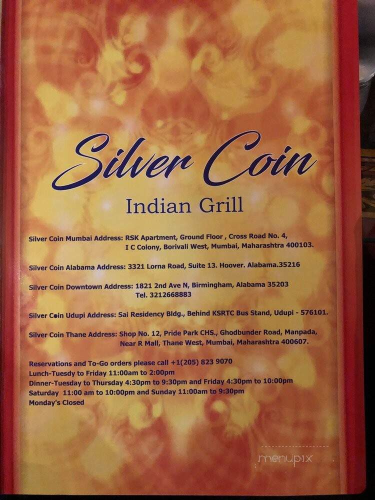 Silver Coin Indian Grill - Birmingham, AL menu_pic
