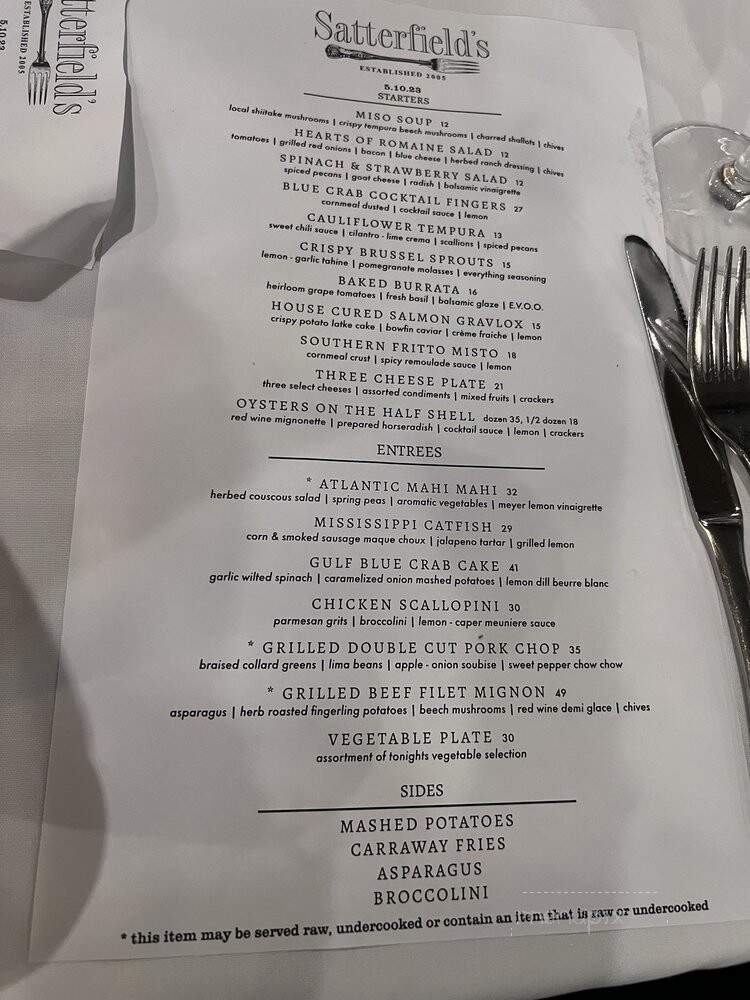 Satterfield's Restaurant - Birmingham, AL menu_pic