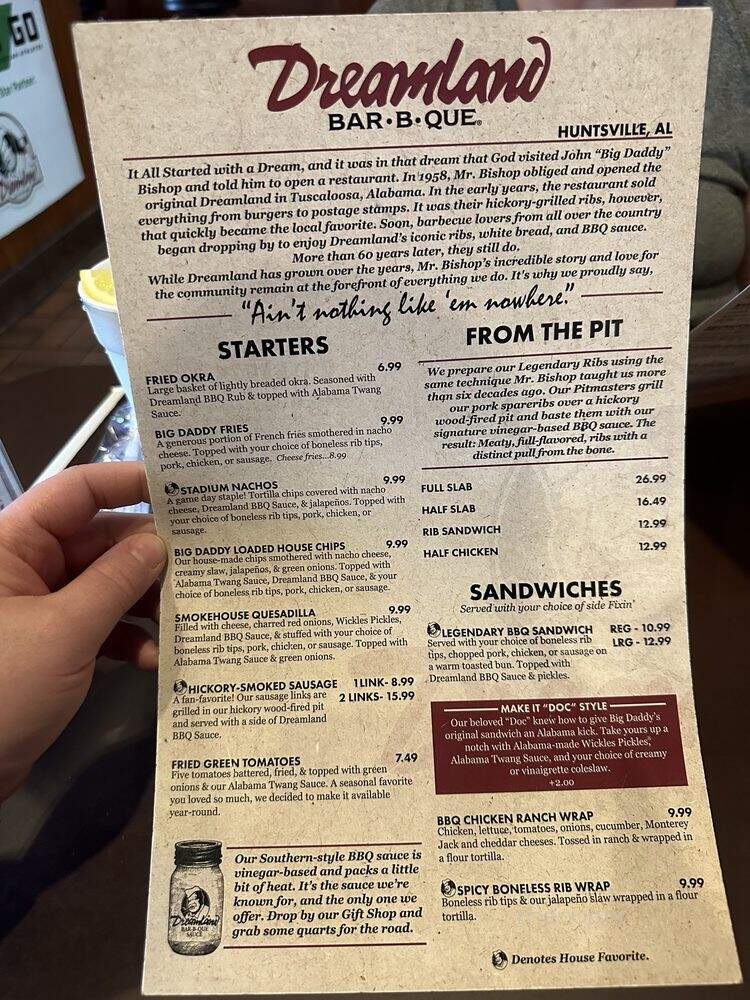 Dreamland Barbeque - Huntsville, AL menu_pic