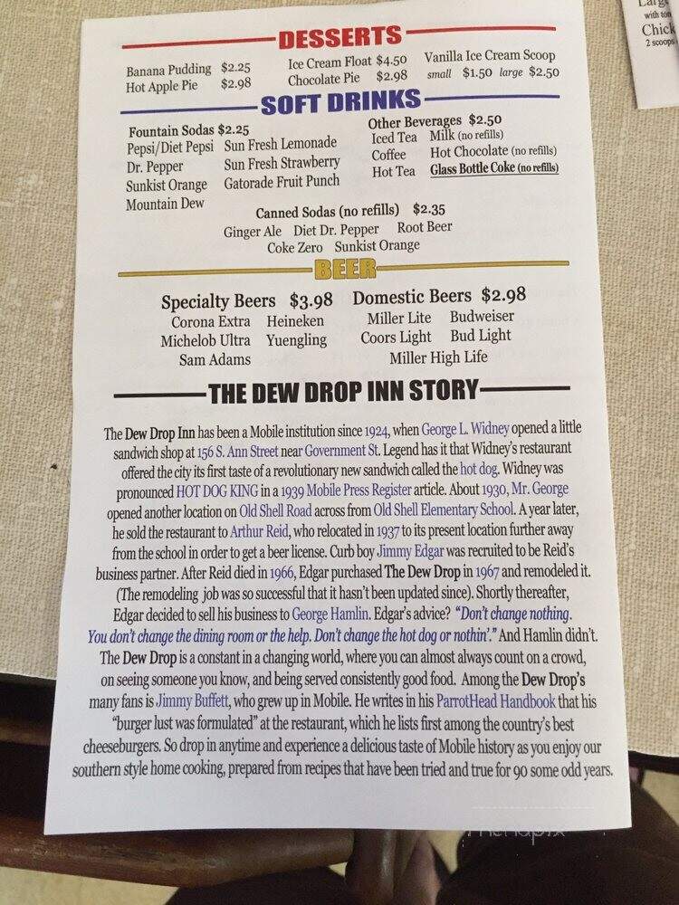 Dew Drop Inn Restaurant - Mobile, AL menu_pic
