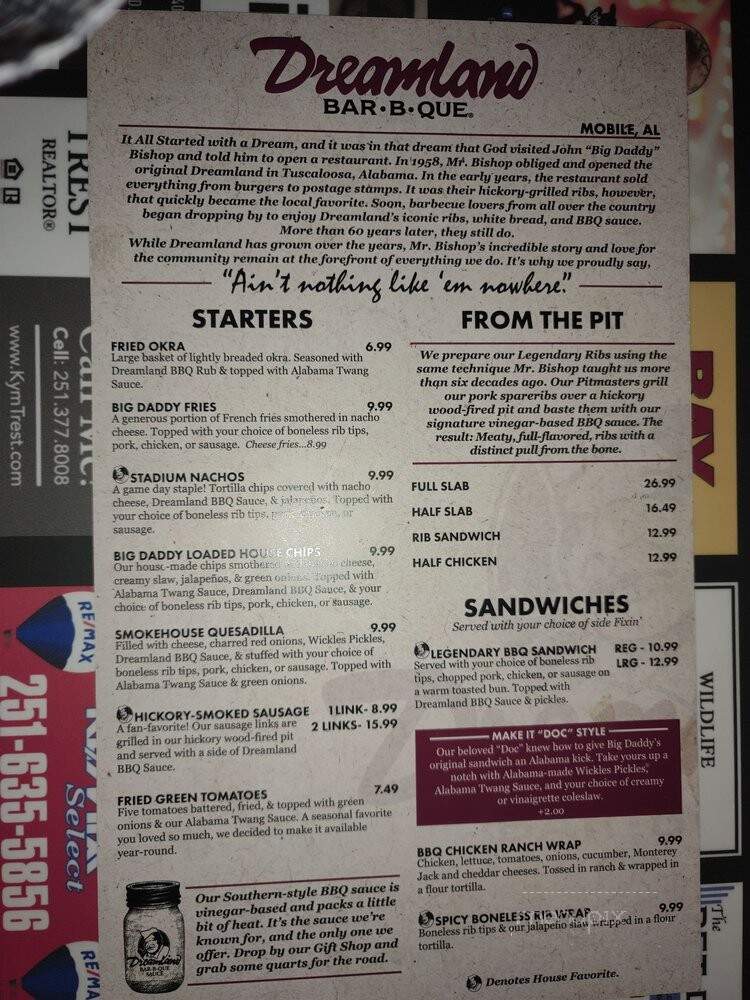 Dreamland Bar-B-Que - Mobile, AL menu_pic
