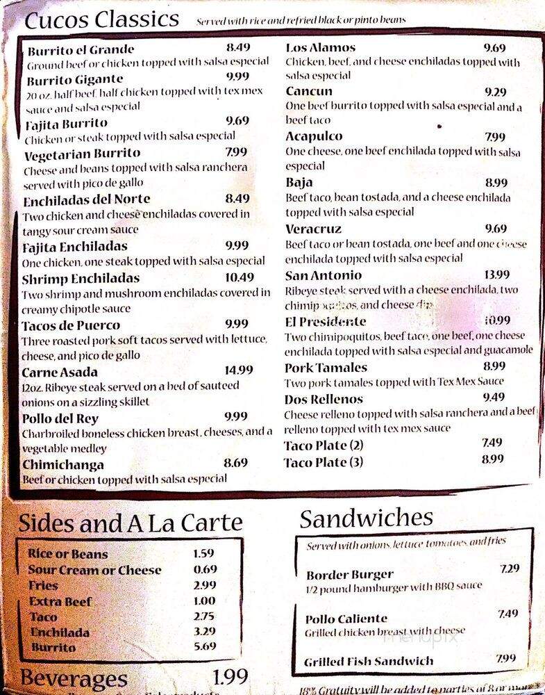 Cuco's Mexican Cafe Express - Montgomery, AL menu_pic