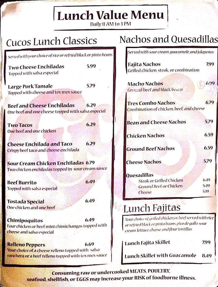 Cuco's Mexican Cafe Express - Montgomery, AL menu_pic