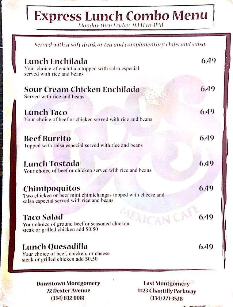 Cuco's Mexican Cafe Express - Montgomery, AL menu_pic