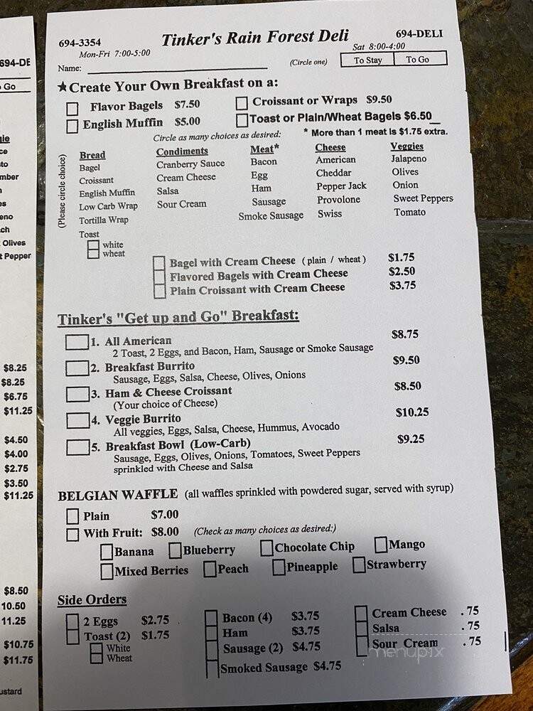 Tinker's Rainforest Deli - Eagle River, AK menu_pic