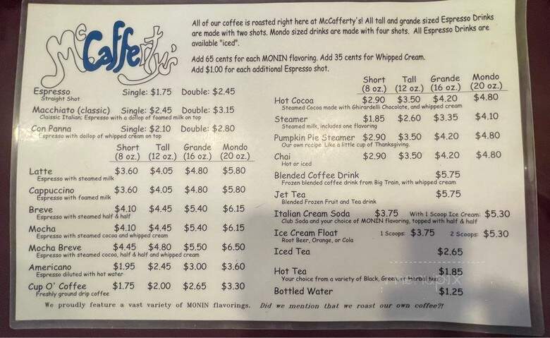 Mc Cafferty's A Coffee House - Fairbanks, AK menu_pic
