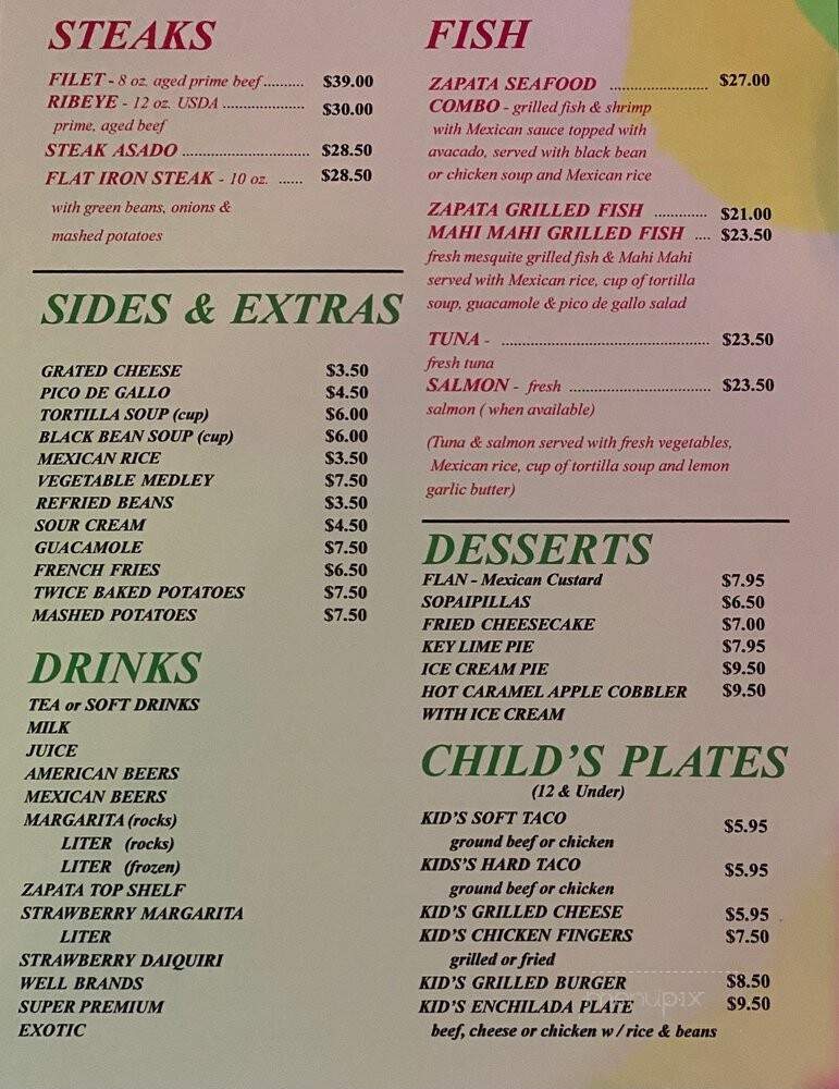 Zapata's - Texarkana, AR menu_pic