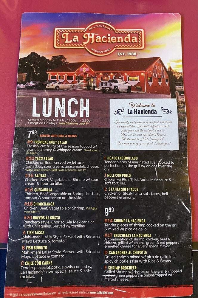La Hacienda Mexican Restaurant - Hot Springs, AR menu_pic