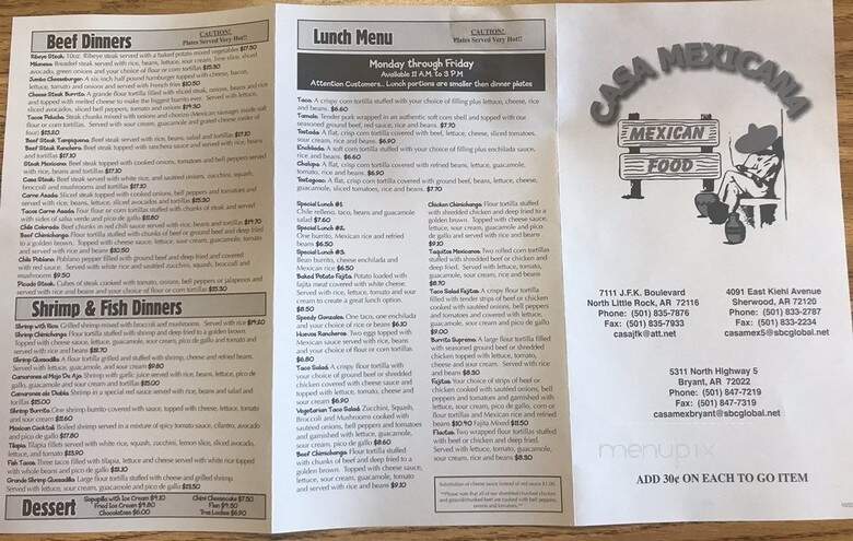 Casa Mexicana - Bryant, AR menu_pic