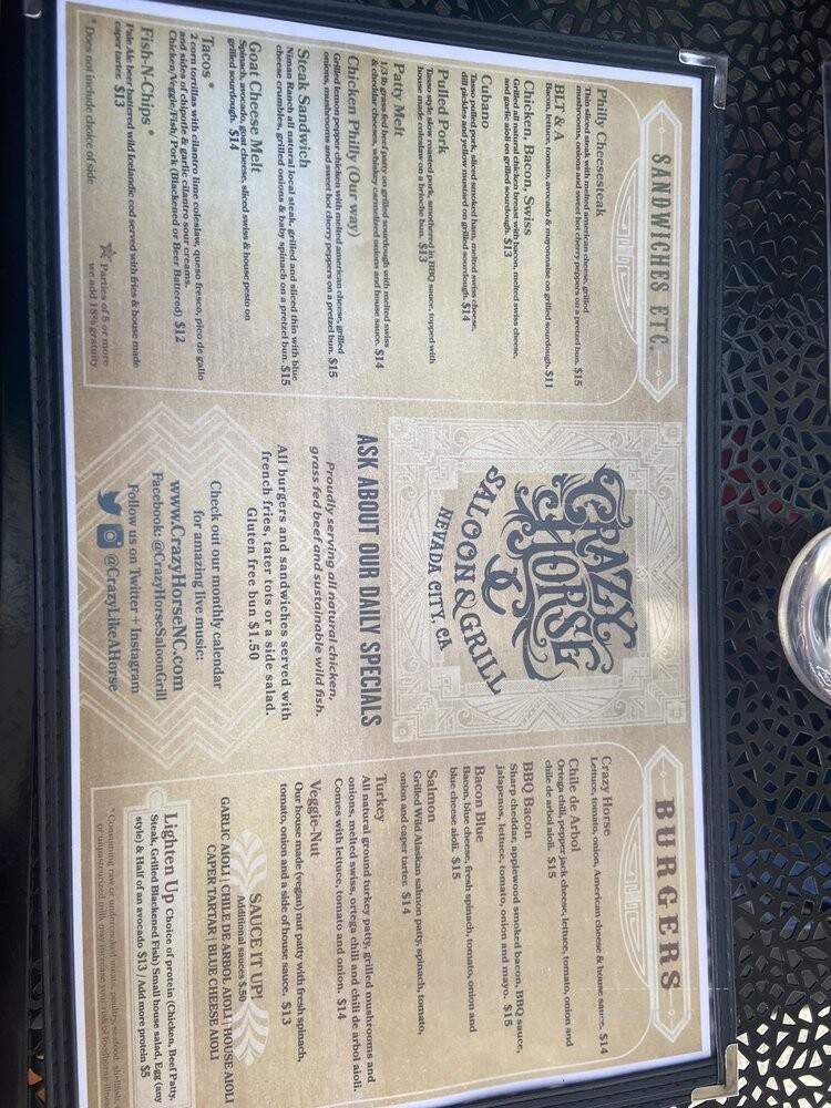 Crazy Horse - Prairie Grove, AR menu_pic