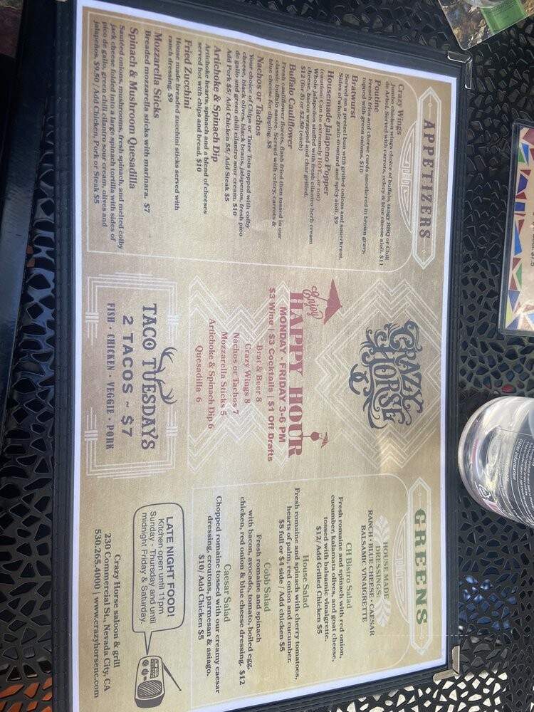 Crazy Horse - Prairie Grove, AR menu_pic