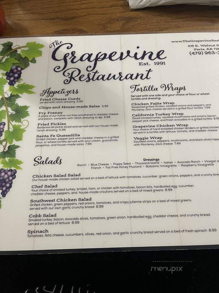 Grapevine Restaurant - Paris, AR menu_pic