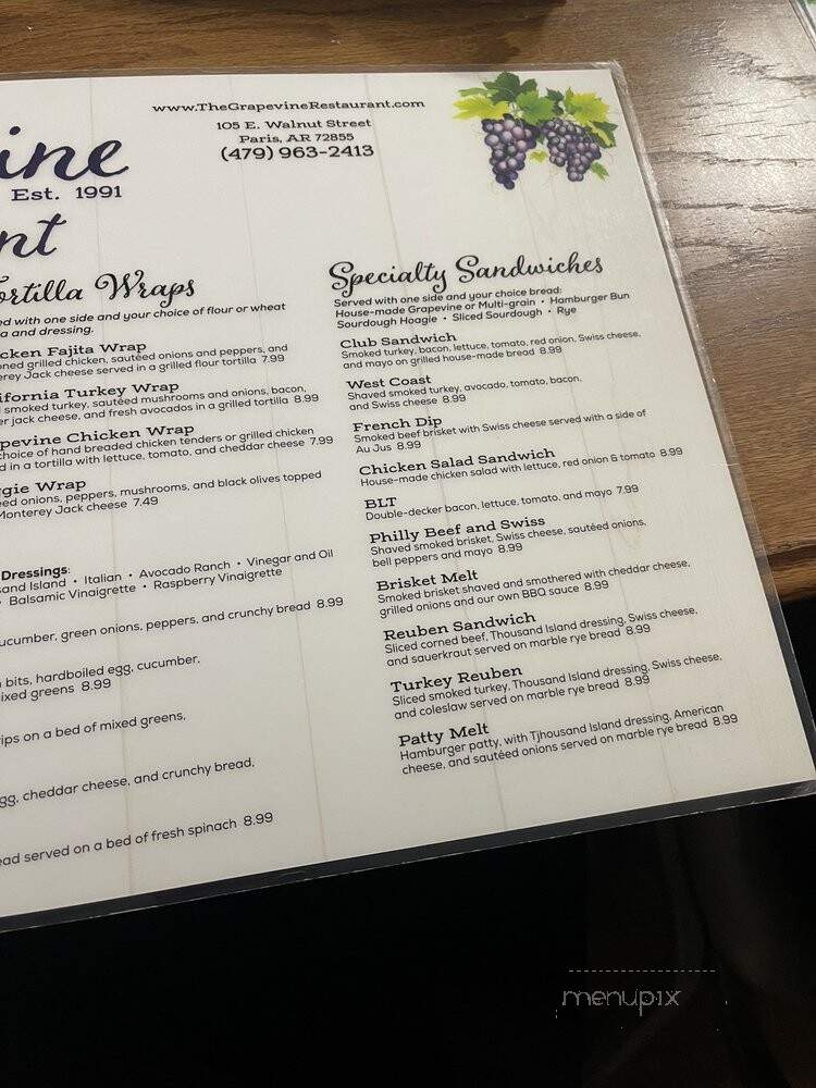 Grapevine Restaurant - Paris, AR menu_pic