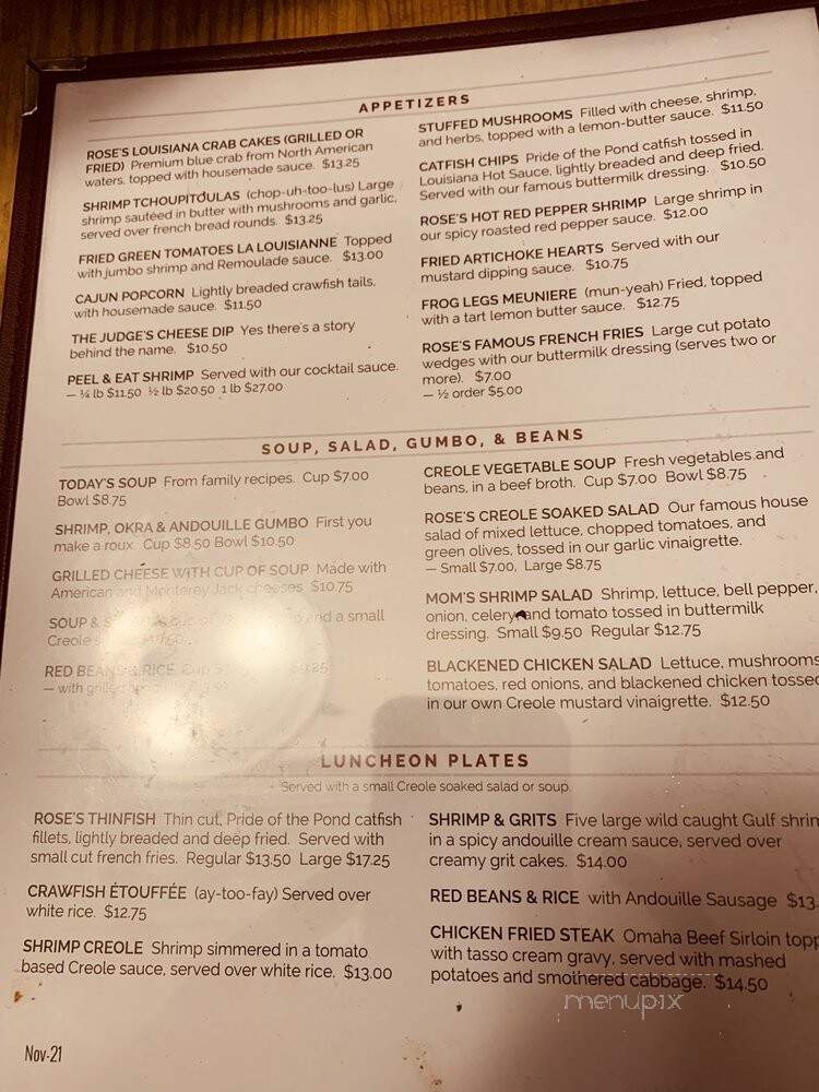 Faded Rose Restaurant - Little Rock, AR menu_pic