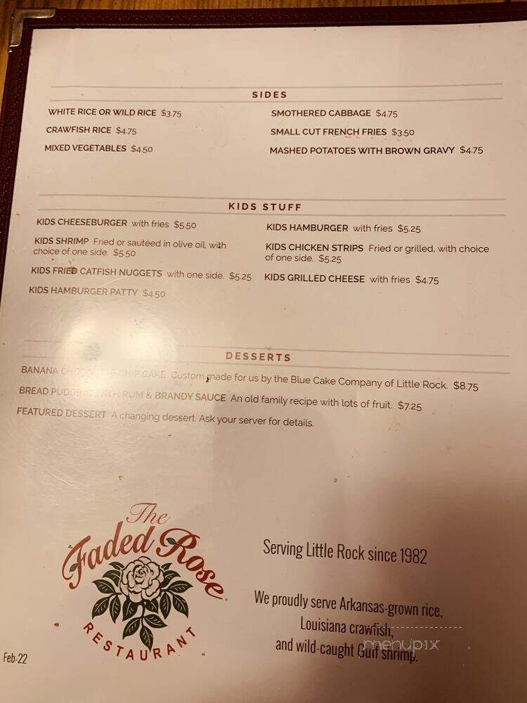 Faded Rose Restaurant - Little Rock, AR menu_pic