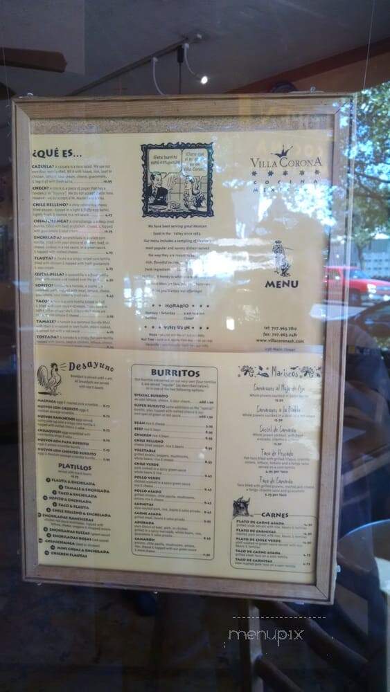 Villa Corona - Saint Helena, CA menu_pic