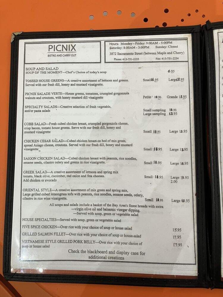 Picnix Bistro & Carry Out - San Francisco, CA menu_pic