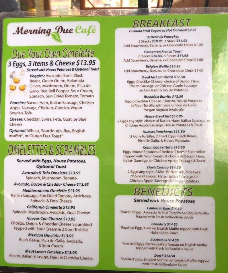 Morning Due Cafe - San Francisco, CA menu_pic