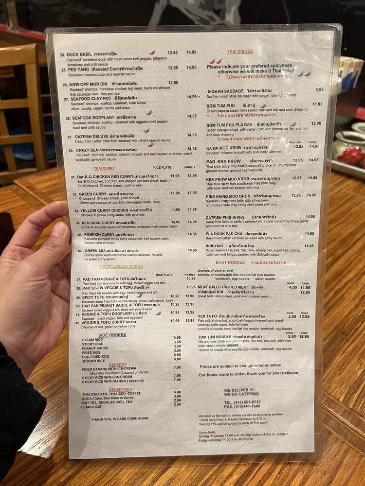 Zenya Thai Restaurant - San Francisco, CA menu_pic