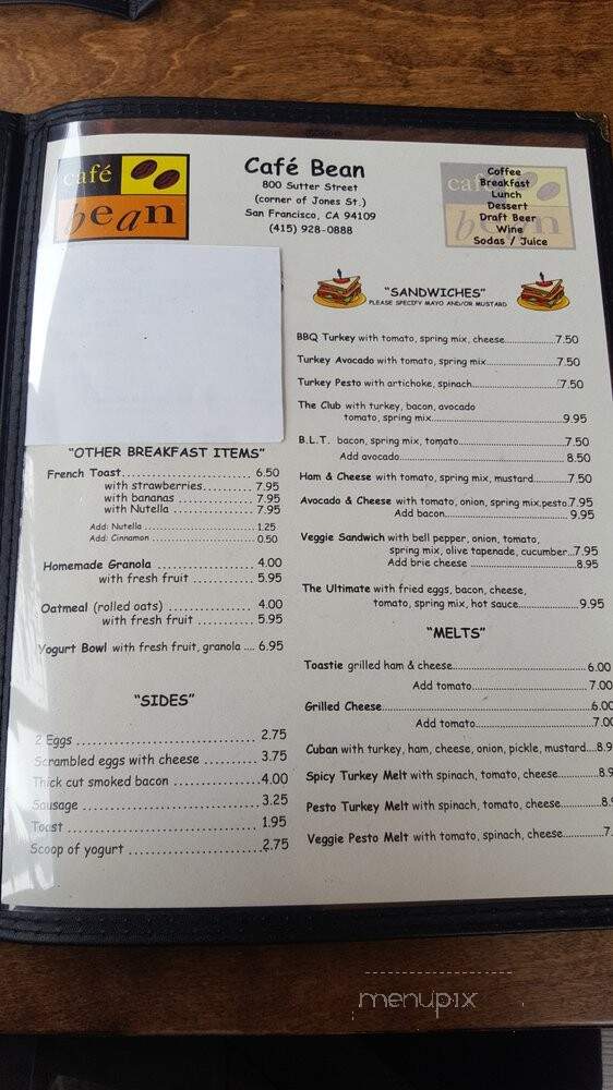 Cafe Bean - San Francisco, CA menu_pic