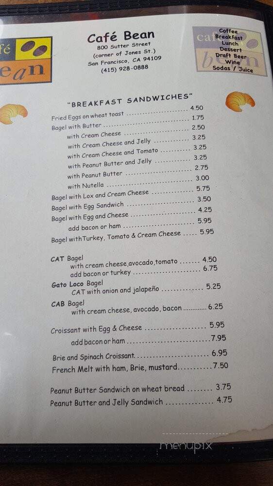 Cafe Bean - San Francisco, CA menu_pic