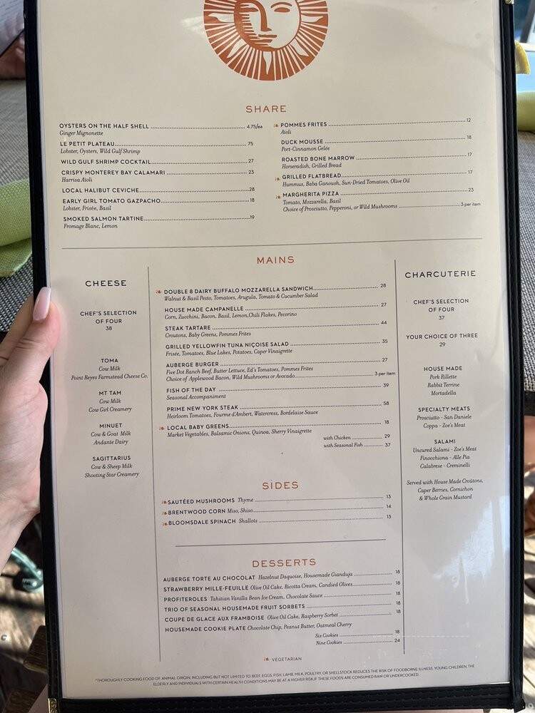Auberge Du Soleil - Rutherford, CA menu_pic