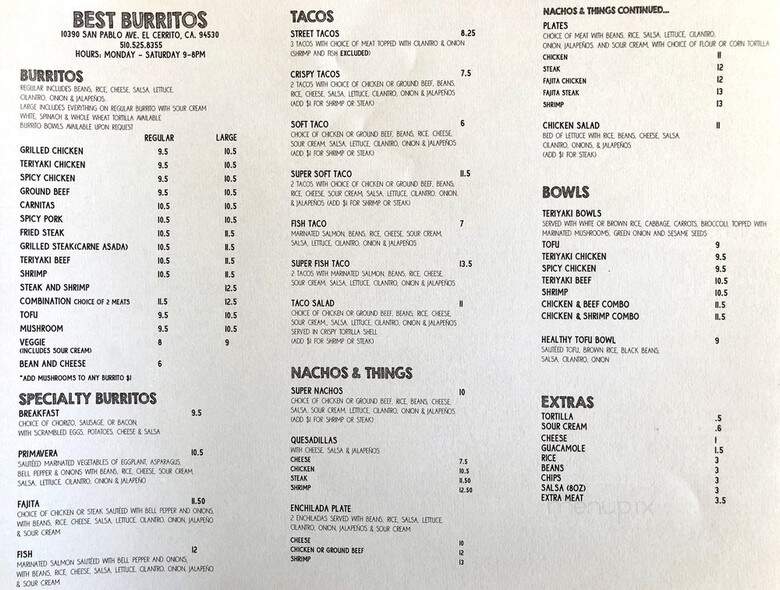Best Burritos - El Cerrito, CA menu_pic