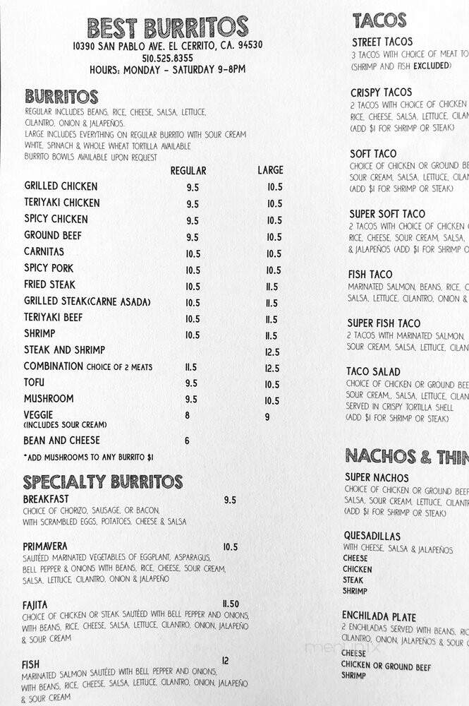 Best Burritos - El Cerrito, CA menu_pic