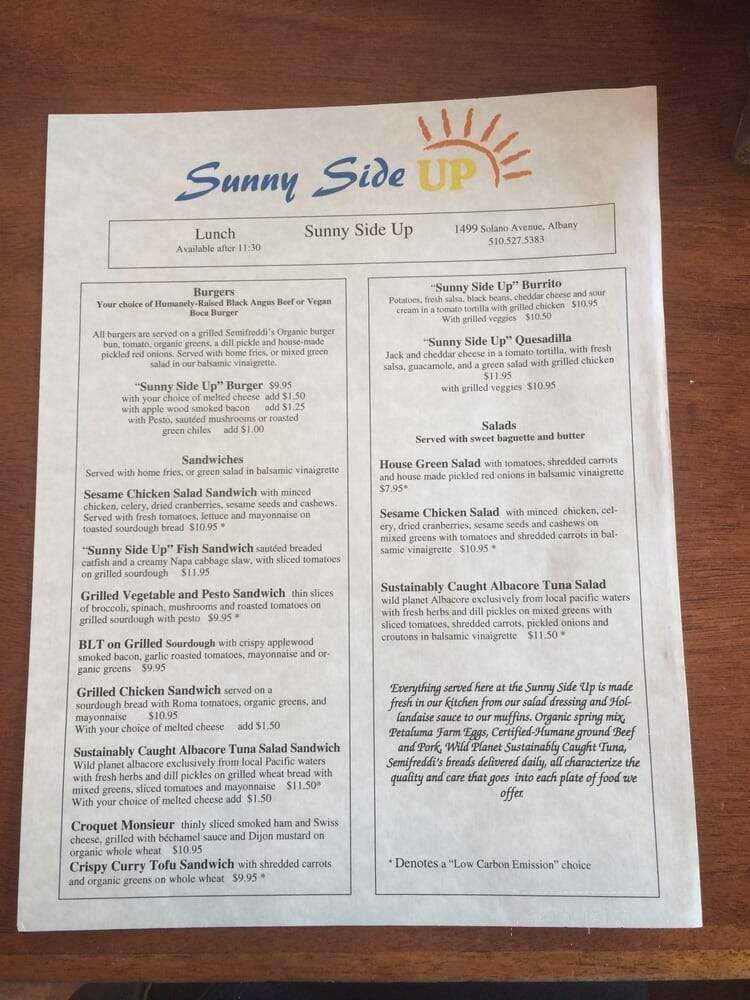 Sunny Side Cafe - Albany, CA menu_pic