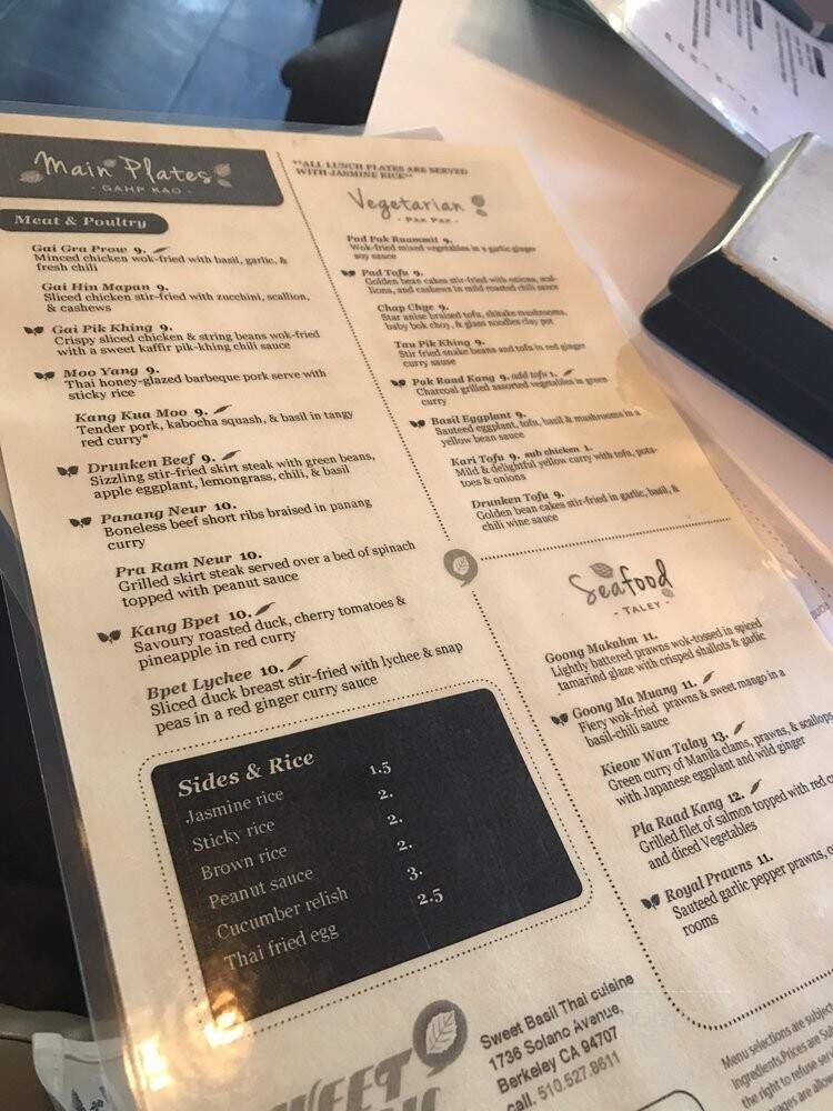 Sweet Basil Thai Cuisine - Berkeley, CA menu_pic