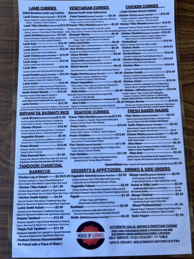 House Of Curries - Berkeley, CA menu_pic