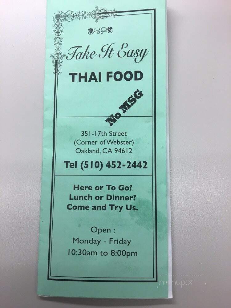 Take It Easy - Oakland, CA menu_pic