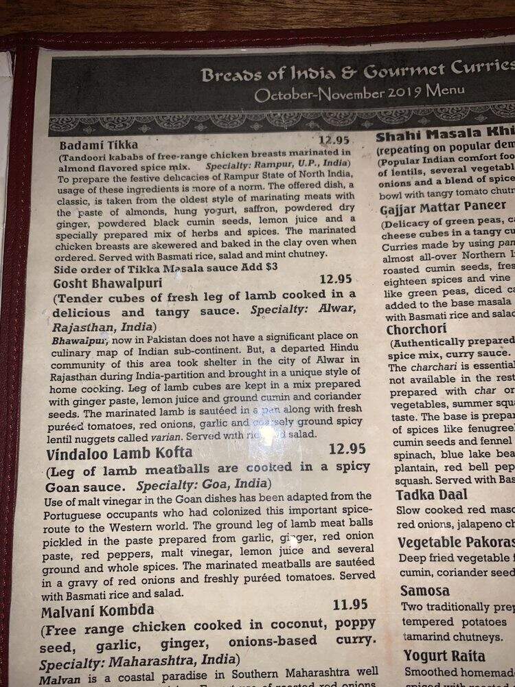 Breads Of India & Gourmet - Berkeley, CA menu_pic