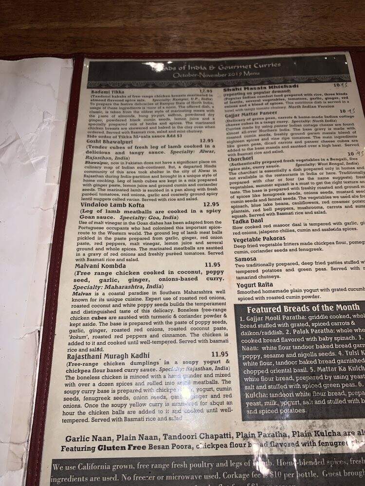Breads Of India & Gourmet - Berkeley, CA menu_pic