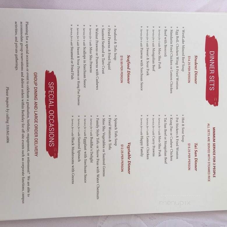 Tai San Restaurant - Berkeley, CA menu_pic