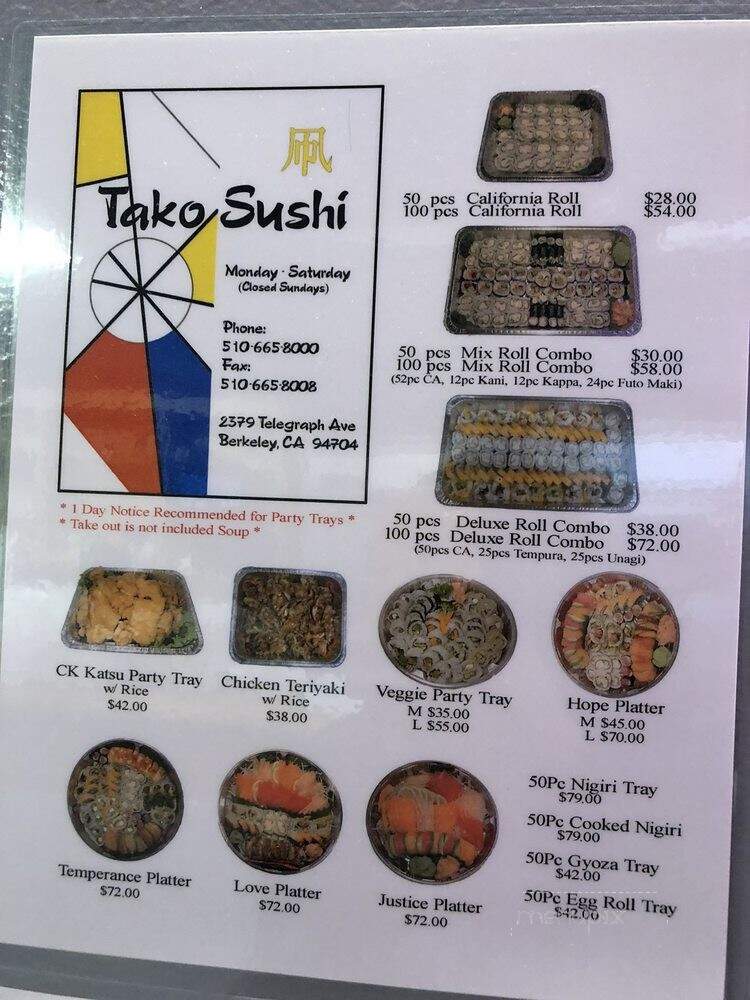 Tako Sushi - Berkeley, CA menu_pic