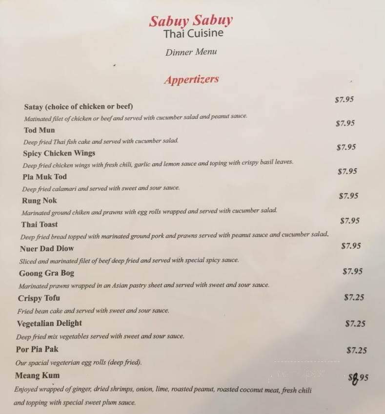 Sabuy Sabuy Thai Cuisine - Oakland, CA menu_pic