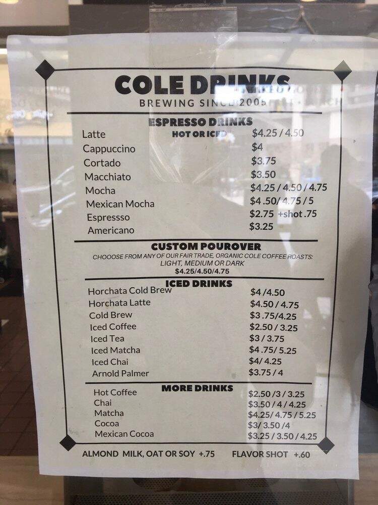 Cole Coffee - Berkeley, CA menu_pic