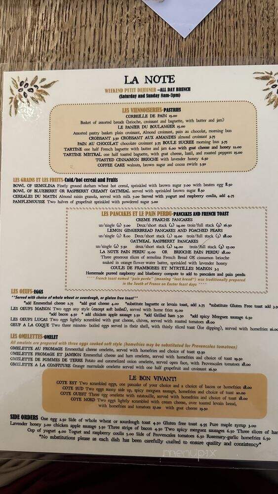 La Note Restaurant Provencal - Berkeley, CA menu_pic