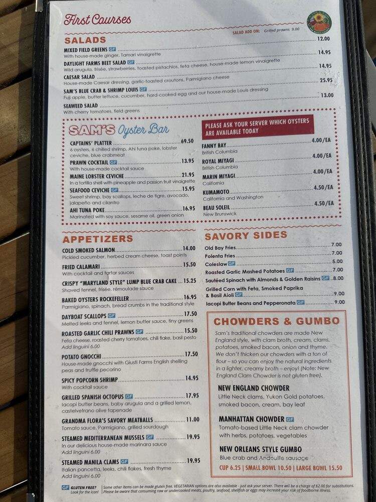 Sams Chowder House - Half Moon Bay, CA menu_pic