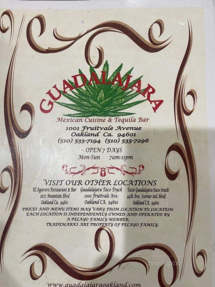 Guadalajara Restaurant - Oakland, CA menu_pic