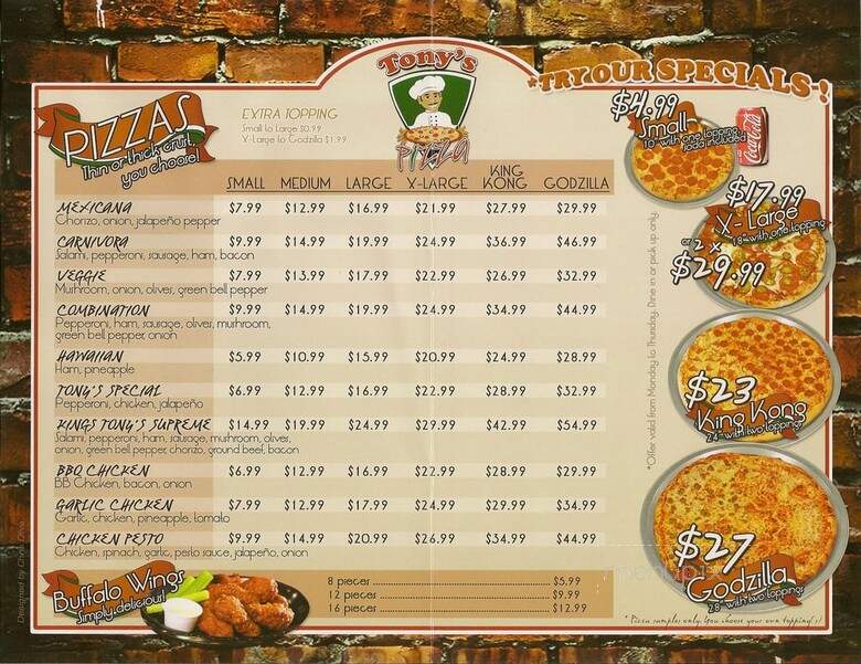Tony's Pizza - Menlo Park, CA menu_pic