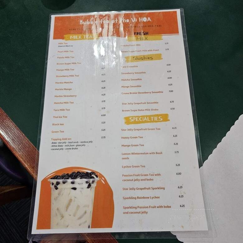 Pho Vi Hoa - Los Altos, CA menu_pic
