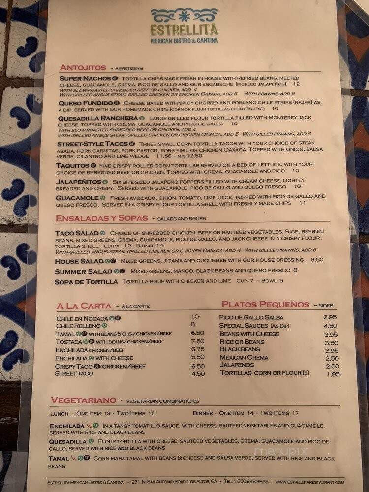 Estrellita Restaurant - Los Altos, CA menu_pic