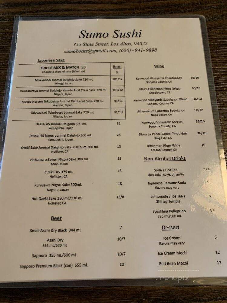 Sumo Japanese Restaurant - Los Altos, CA menu_pic