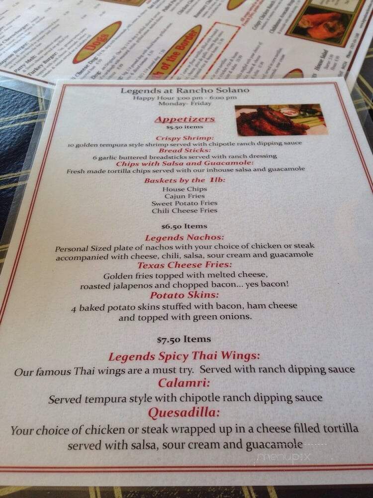 Legends & Heroes Sports Bar - Fairfield, CA menu_pic