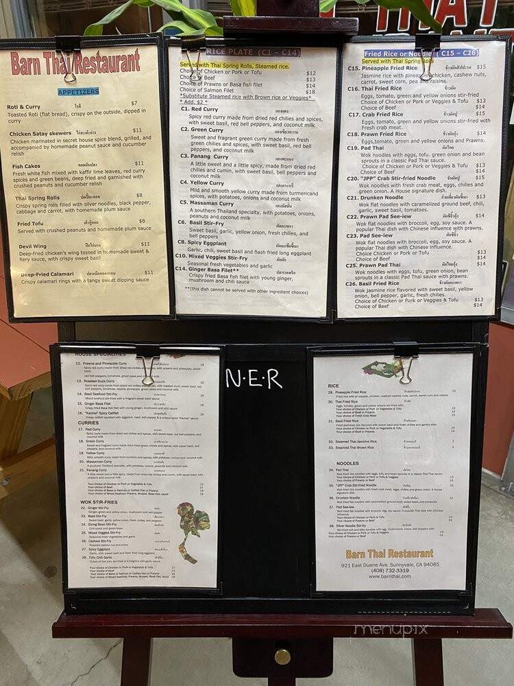 Barn Thai Restaurant - Sunnyvale, CA menu_pic