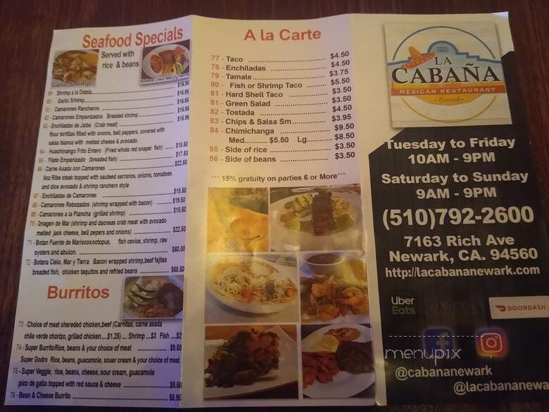 La Cabana - Newark, CA menu_pic