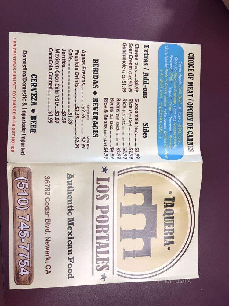 Taqueria Los Portales - Newark, CA menu_pic