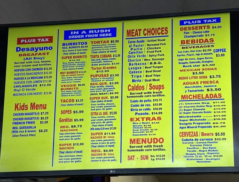 Garcia's Taqueria - Sunnyvale, CA menu_pic